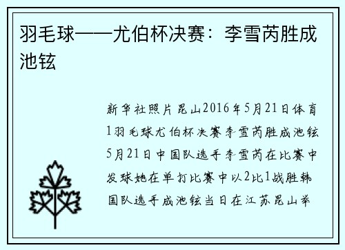 羽毛球——尤伯杯决赛：李雪芮胜成池铉