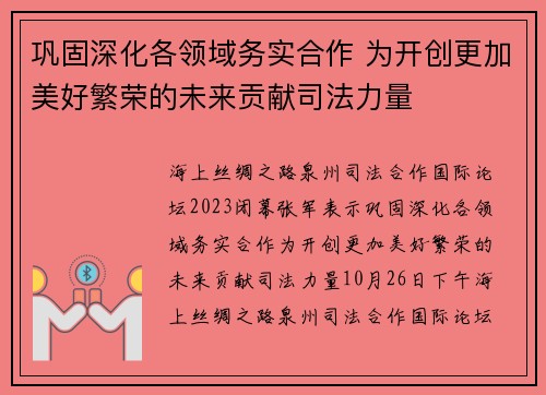 巩固深化各领域务实合作 为开创更加美好繁荣的未来贡献司法力量